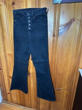 American Eagle Outfitters Black Button-Front Flare Jeans